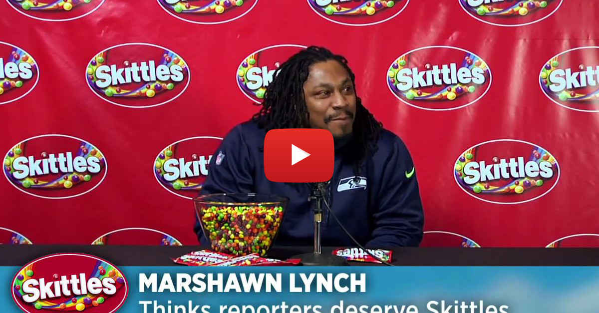 Marshawn Lynch Stars In Hilarious Skittles Commercials And Happily Answers Reporters Questions Fanbuzz