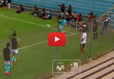 This outside of the foot goal off a corner kick is as amazing a goal as you'll ever see