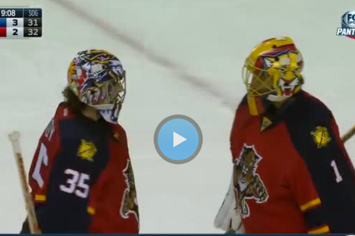 Panthers’ coach suits up after both goalies injured