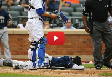 Brewers OF Carlos Gomez leaves game after getting drilled in the head with 97 mph fastball