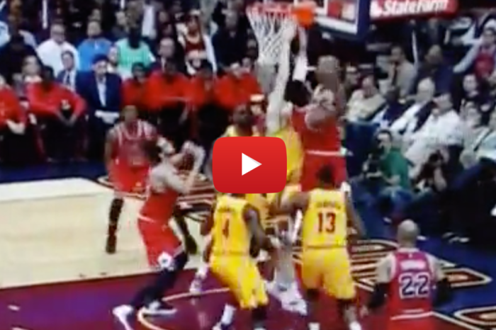 Derrick Rose bounces the ball off Tristan Thompson’s head before an easy layup