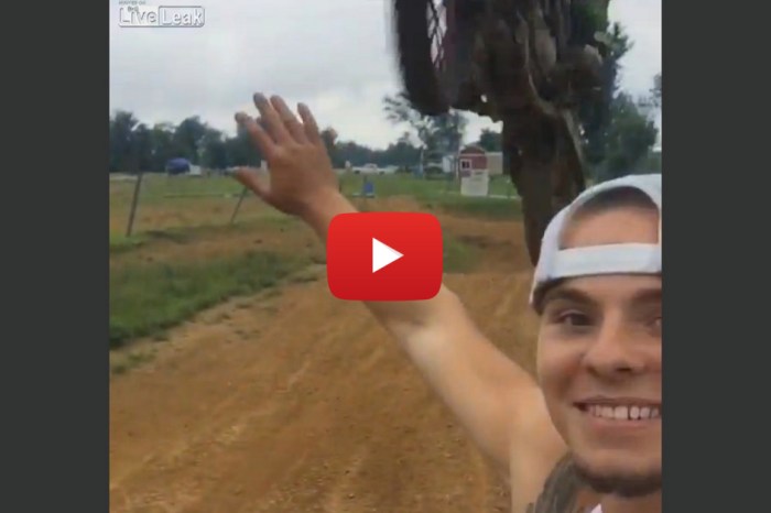 Watch this idiot try to take a selfie on a dirt bike track