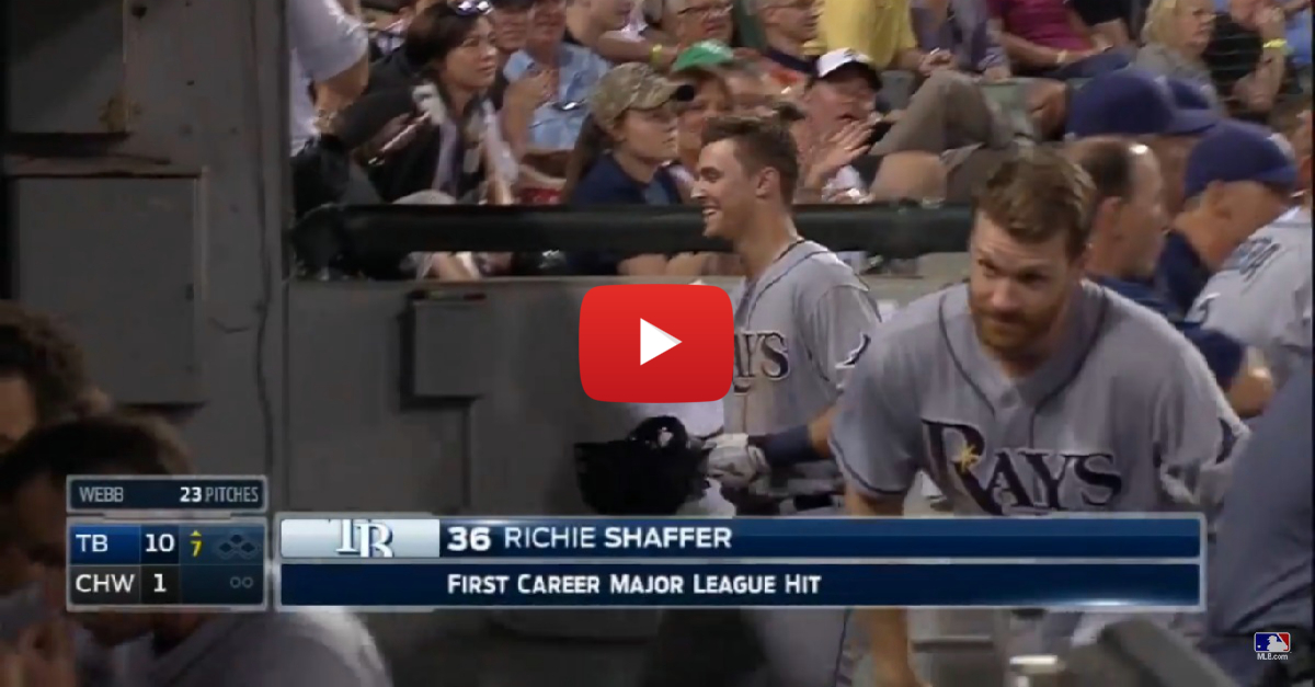 Tampa’s Richie Shaffer his first career homer, celebrates by himself afterwards