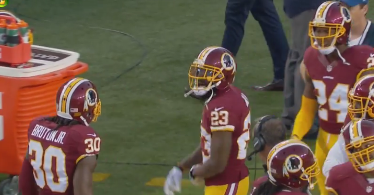 Josh Norman went after a teammate real early in the Redskins game and had to be pushed away