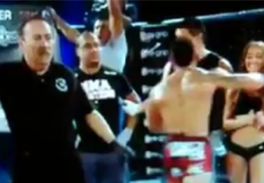 MMA fighter threw one punch too many and hit this poor ring girl in the face