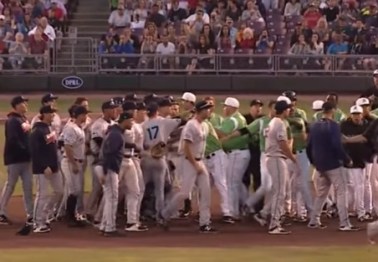 A baseball player was suspended 30 games following this cowardly act during a brawl