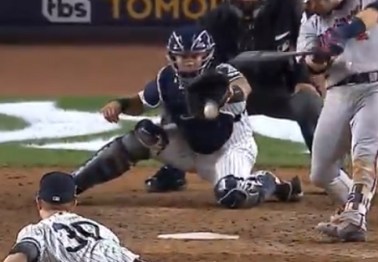 Yankees catcher Gary Sanchez took the most unfortunate shot on a foul ball