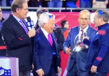 Bill Belichick shows exactly what he thinks of the AFC Championship trophy moments after beating Jaguars