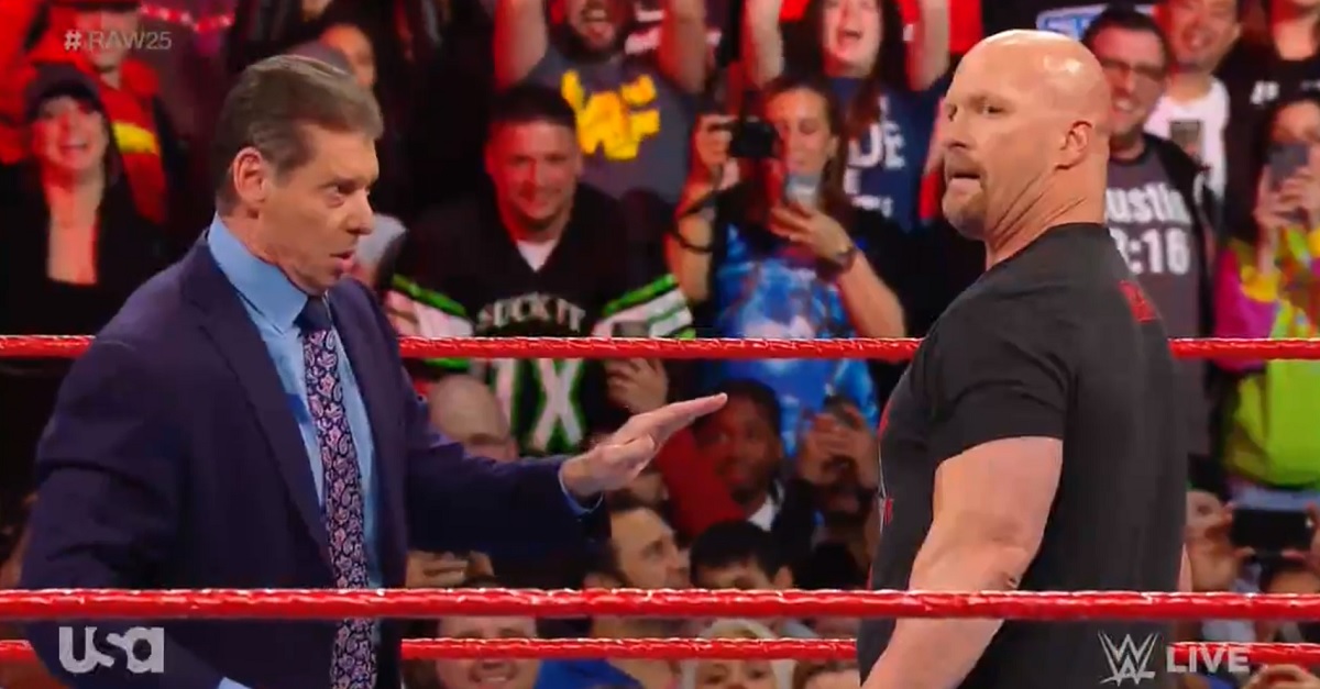 Stone Cold returns to Monday Night Raw, stuns Vince and Shane McMahon