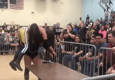 Former WWE standout, champion returns to the ring, immediately puts opponent through a table
