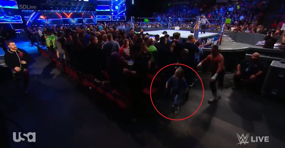 WWE’s Dolph Ziggler nearly runs over a young fan in the SmackDown Live opener