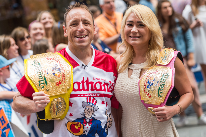 Hot Dog Eating Contest Winners Joey Chestnut and Miko Sudio