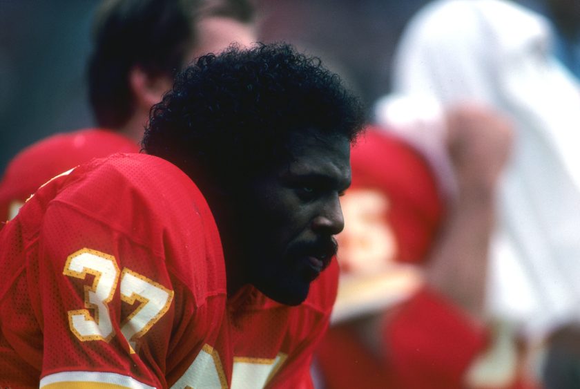Joe Delaney sits on the bench of a 1982 Chiefs game.