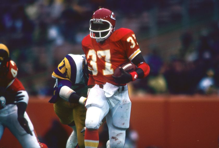 Joe Delaney rushes during a 1982 NFL game.