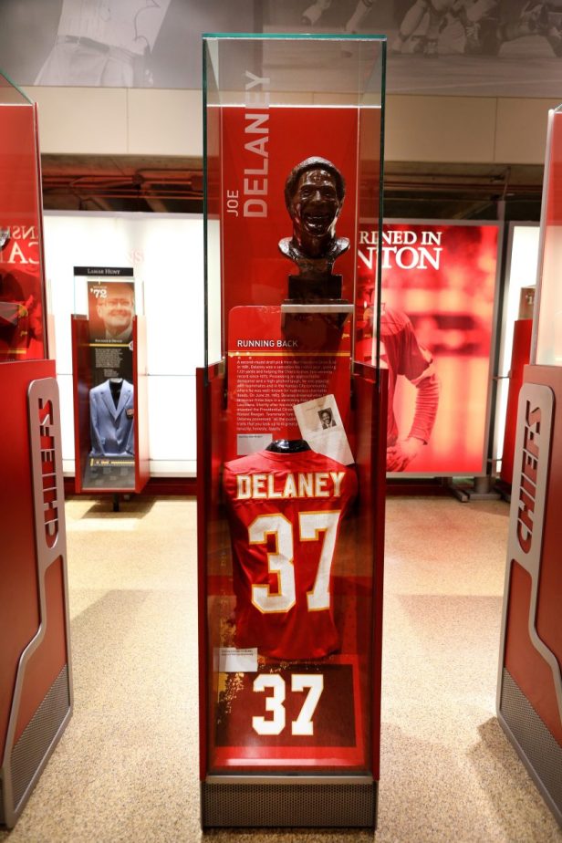 Running back Joe Delaney's football memorabilia encased inside the Kansas City Chiefs 'Hall Of Honor' inside Arrowhead Stadium