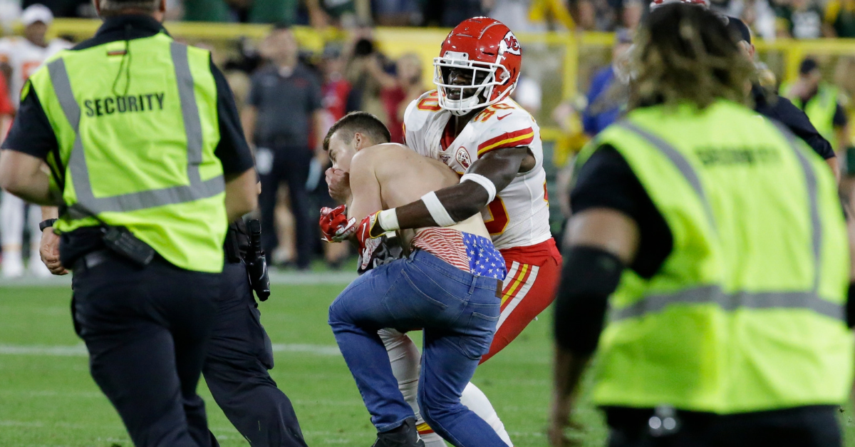 Fan tackled after running onto the field during Super Bowl