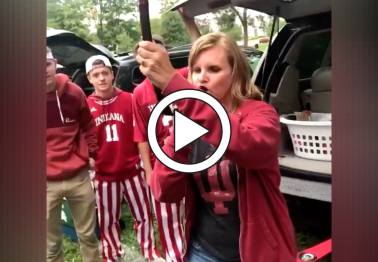 Wife Crushes Beer Bong at Tailgate While Husband Watches Proudly