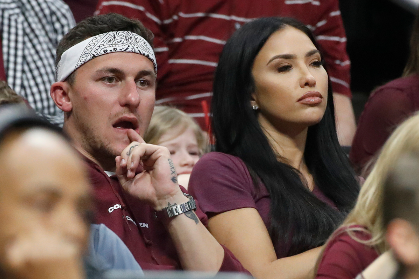 Johnny Manziel and his ex-wife Bre Tiesi attend a Texas A&M basketball game.