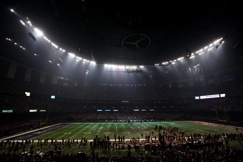 A general view of the Mercedes-Benz Superdome after a sudden power outage in the second half during Super Bowl XLVII at the Mercedes-Benz Superdome on February 3, 2013.
