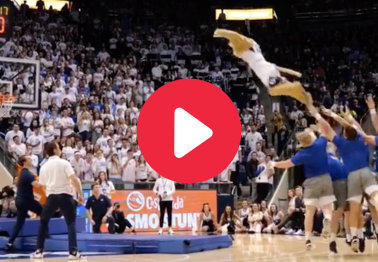 BYU Mascot Goes Flying for Amazing 3-Point Line Dunk