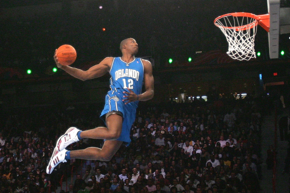 Dwight Howard of the Orlando Magic participates in the Sprite Slam Dunk Competition during NBA All-Star Weekend on February 17, 2007