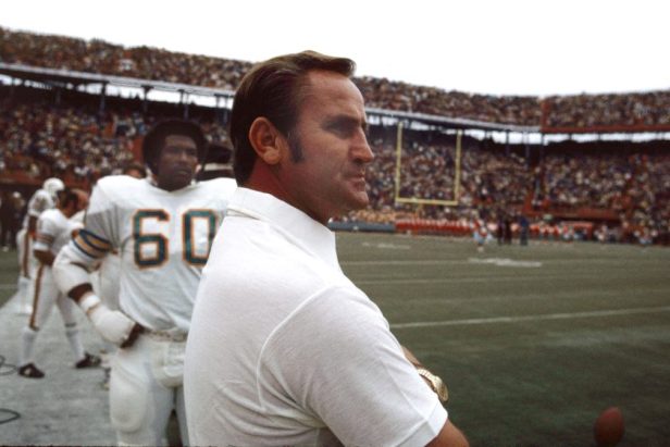 Don Shula looks on during a Dolphins game in 1972.