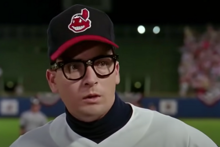 Charlie Sheen as Cleveland pitcher Rick Vaughn during the climatic final game of the season in Major League.