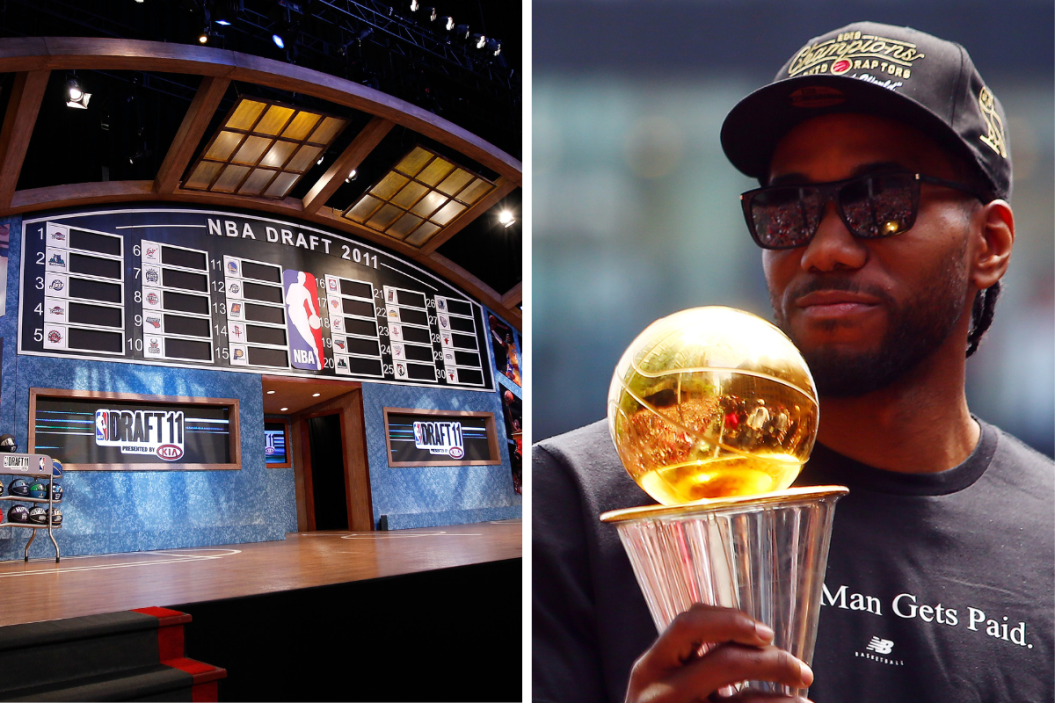 The Stage for the 2011 NBA Draft, Kawhi Leonard with the 2019 NBA Finals MVP Trophy