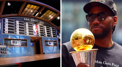 The Stage for the 2011 NBA Draft, Kawhi Leonard with the 2019 NBA Finals MVP Trophy