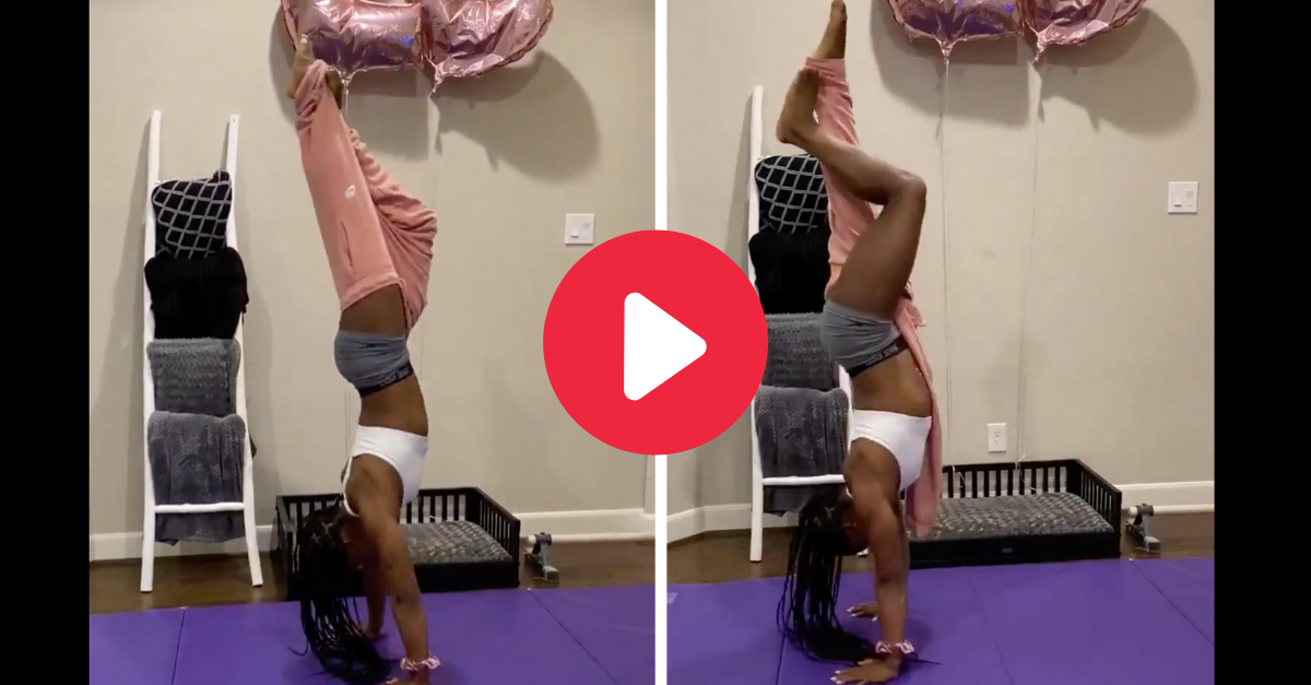 Simone Biles Takes Off Sweatpants Upside Down in Handstand Challenge