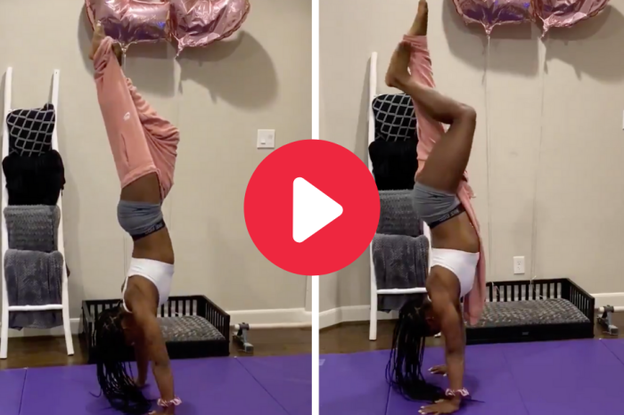 Simone Biles Takes Off Sweatpants Upside Down in Handstand Challenge