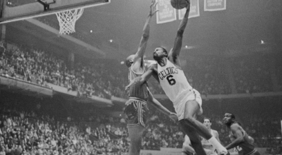 Bill Russell drives to the hoop.