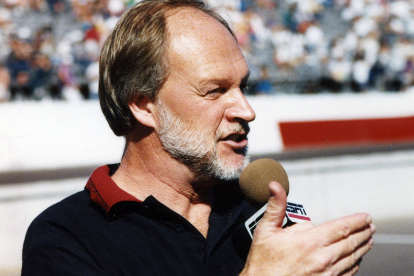 Broadcaster Dave Despain covers pit road for ESPN during a race in 1995