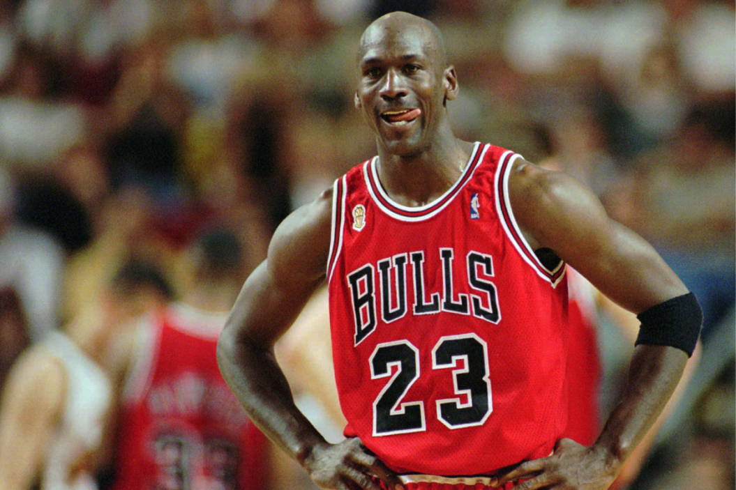 Michael Jordan smiles during a playoff game during his career with the Bulls.