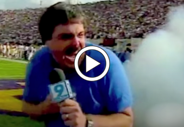 Sideline Reporter Cusses After Cannon Blast in Classic Blooper