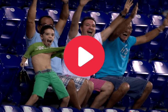 Kid Loses His Mind When Jumbotron Camera Finds Him