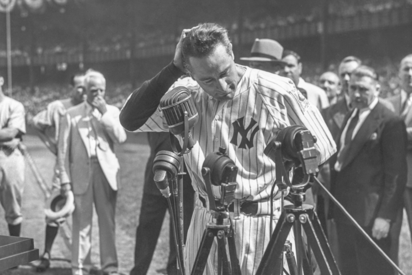 Lou Gehrig delievers his famous "Luckiest Man on the face fo the Earth" Speech in his final game at Yankee Stadium.