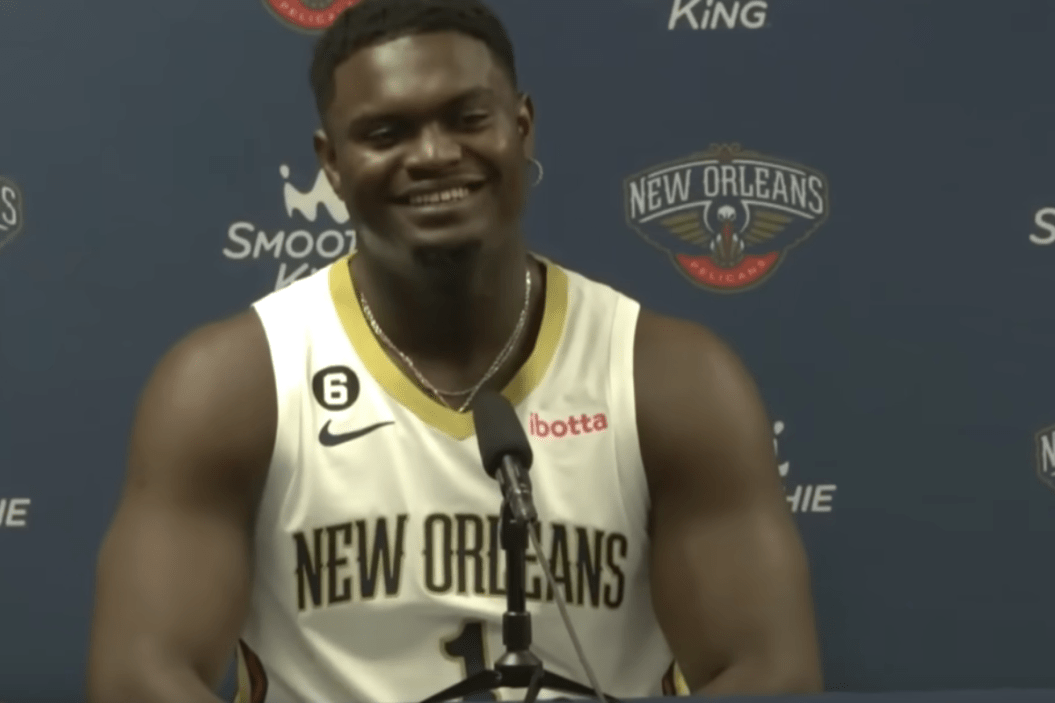 Zion Williamson talks to the press at the NBA's 2022 Media Day.