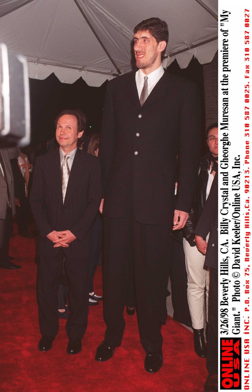 Billy Crystal and Gheorghe Muresan at the premiere of "My Giant."