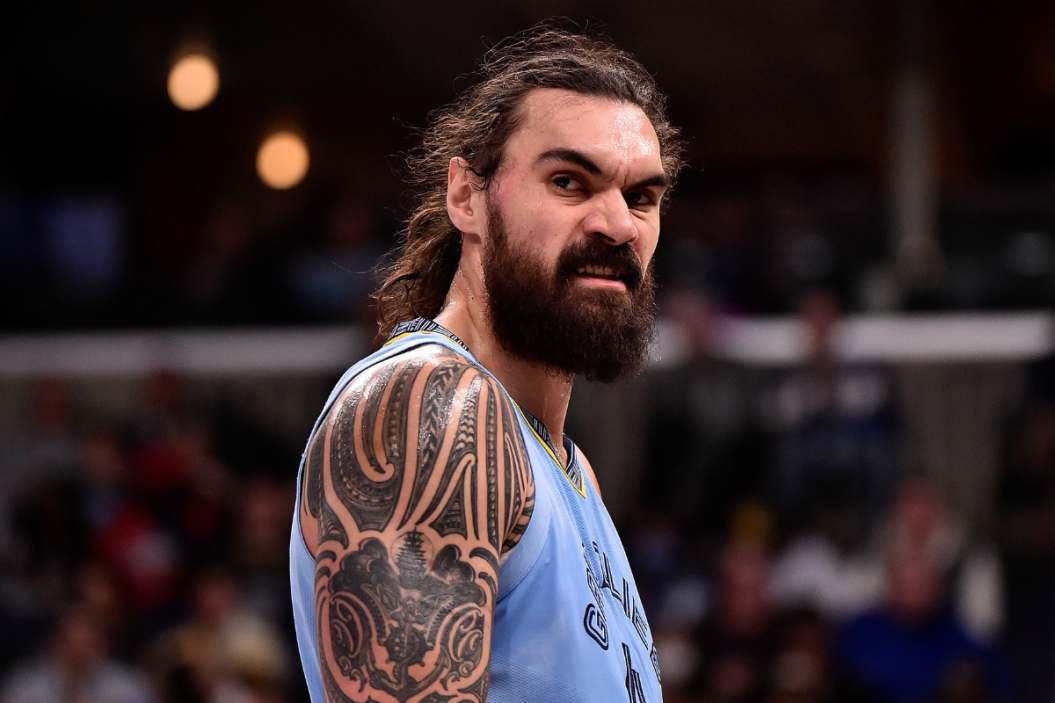 Steven Adams #4 of the Memphis Grizzlies reacts during the second half against the Golden State Warriors at FedExForum