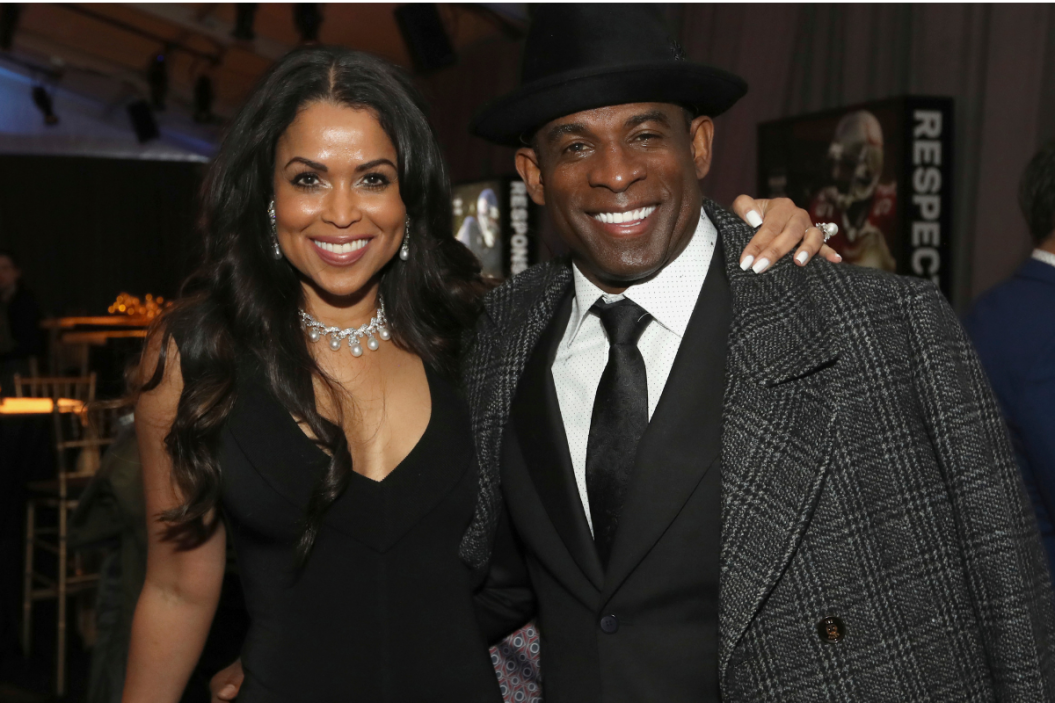 Deion Sanders poses with girlfriend Tracey Edmonds.