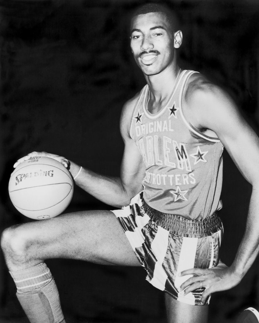 Wilt Chamberlain wearing a Harlem Globetrotters uniform in 1959.