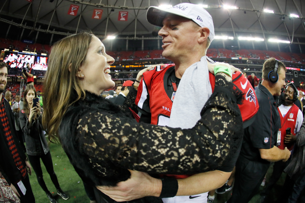 MAtt Ryan celebrates after the 2017 NFC Championship Game with his wife Sarah.