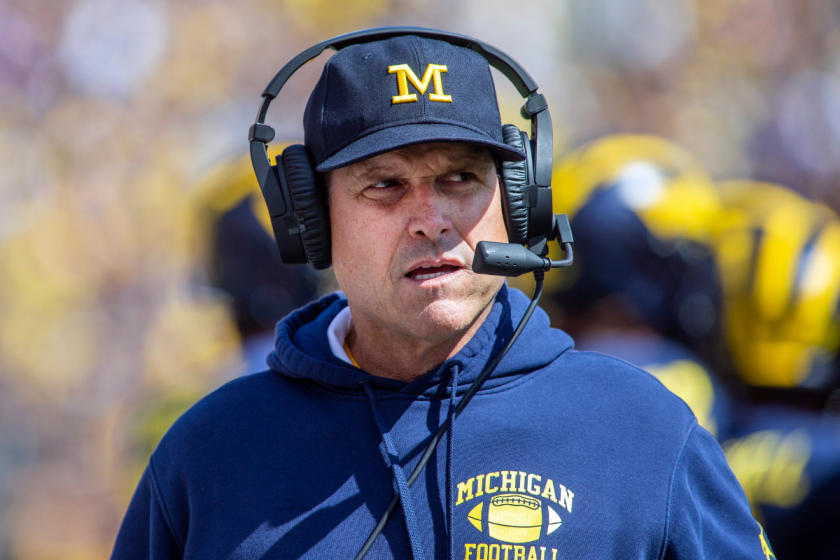Jim Harbaugh on the sidelines for Michigan.