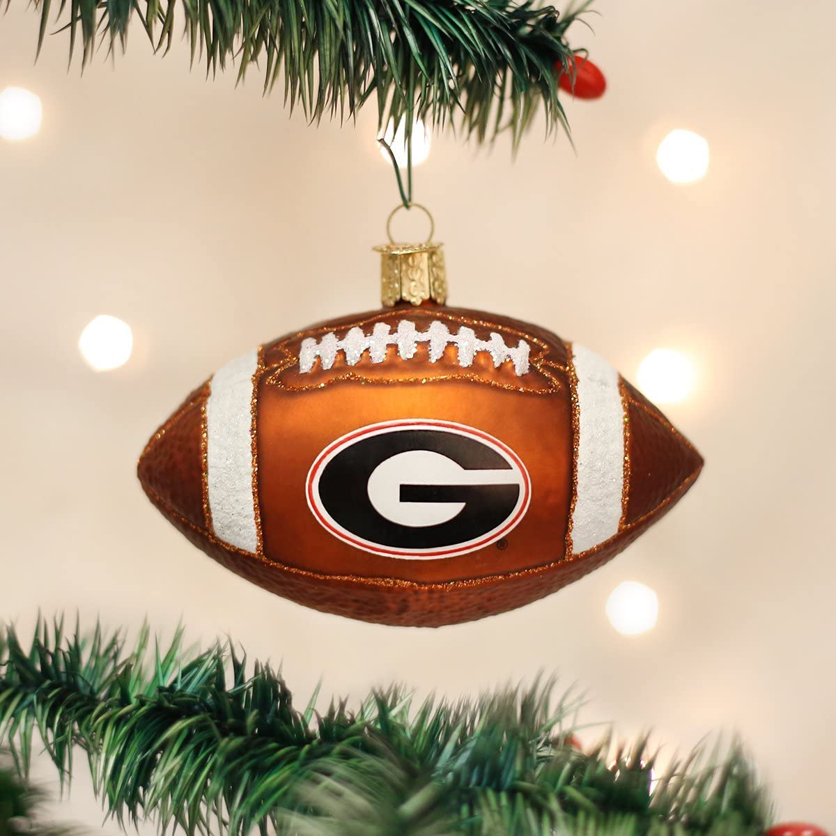 Old World Christmas University of Georgia Bulldogs Glass Blown Ornaments for Christmas Tree Football, 4" x 4" x 4"