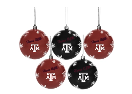 Texas A&M Aggies 5-Pack Set of Shatterproof Ball Ornaments