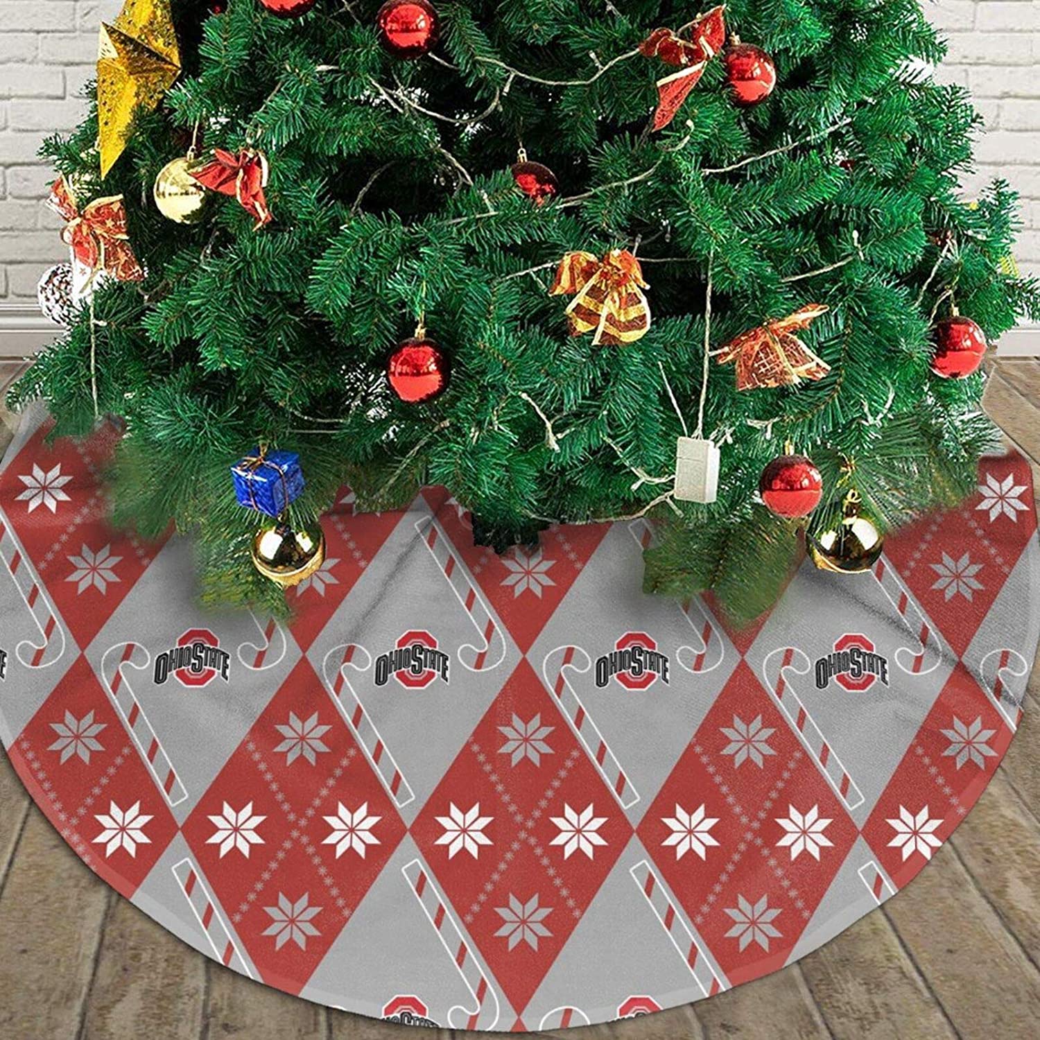 TWOIYIN Oh-io Christmas Tree Skirt 48Inches St-ate Buck-Eyes Rustic Xmas Tree Skirt for Christmas Decorations Indoor