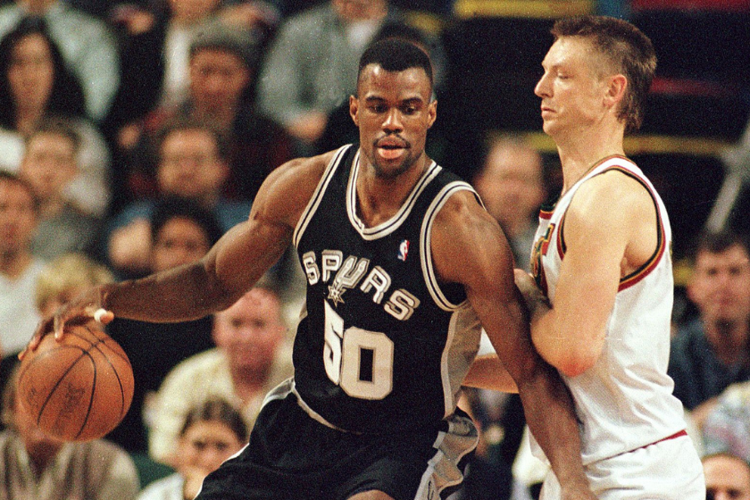 David Robinson posts up against the Seattle Supersonics.