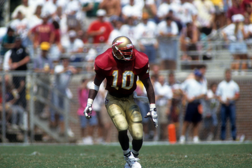Derrick Brooks of Florida State lines up against Clemson in 1993.