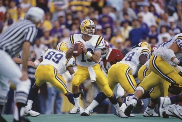 Tommy Hodson passes for LSU against Alabama in 1988.